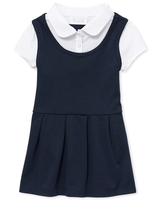 Toddler Girls Uniform Ponte Knit 2 In 1 Dress