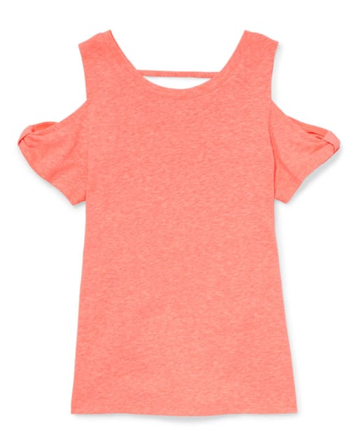 Girls Short Sleeve Cold Shoulder Cut Out Top