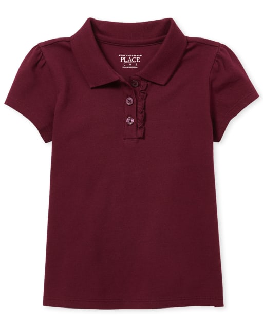 Toddler Girls Uniform Ruffle Pique Polo