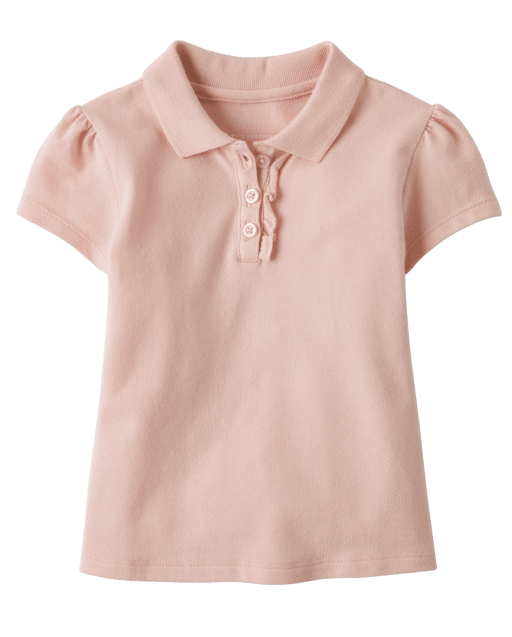 Polo de piqué con volantes y manga corta de uniforme para niñas pequeñas