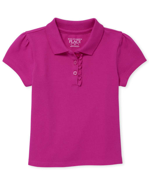 Polo d'uniforme en piqué à volants pour toute-petite fille