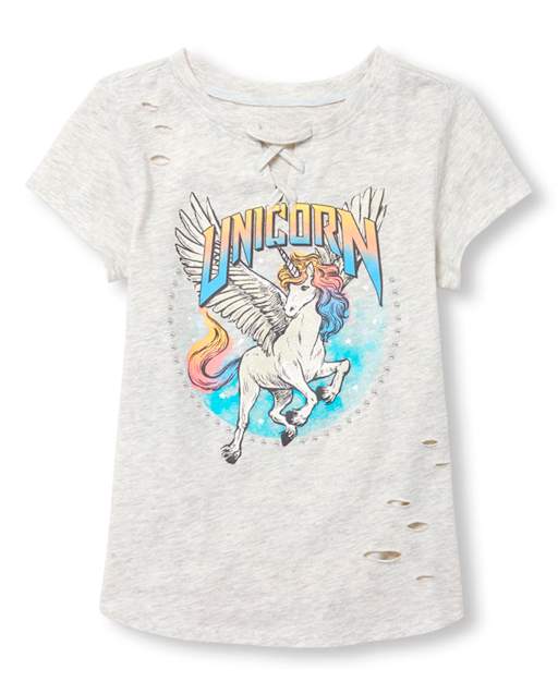 Girls Embellished Lace Up Graphic Top