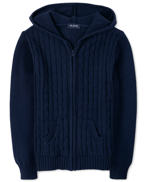 Girls Cable Knit Zip Up Sweater