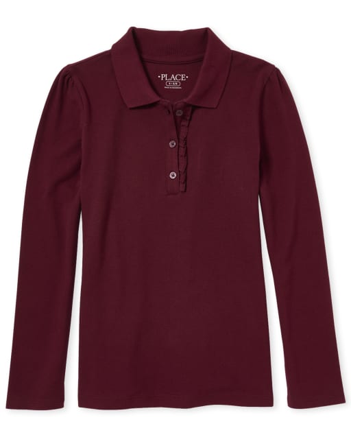 Polo de piqué con volantes de manga larga uniforme para niñas