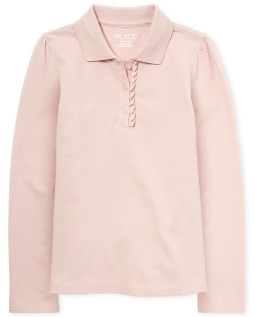 Polo de piqué con volantes de manga larga uniforme para niñas