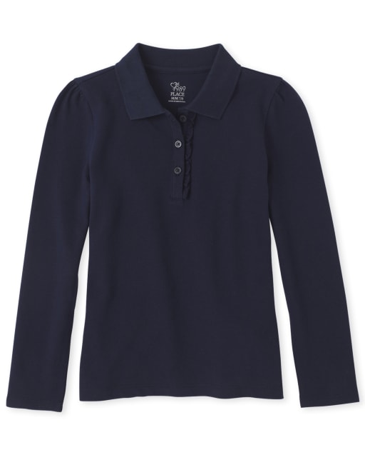 Polo de piqué con volantes de manga larga uniforme para niñas