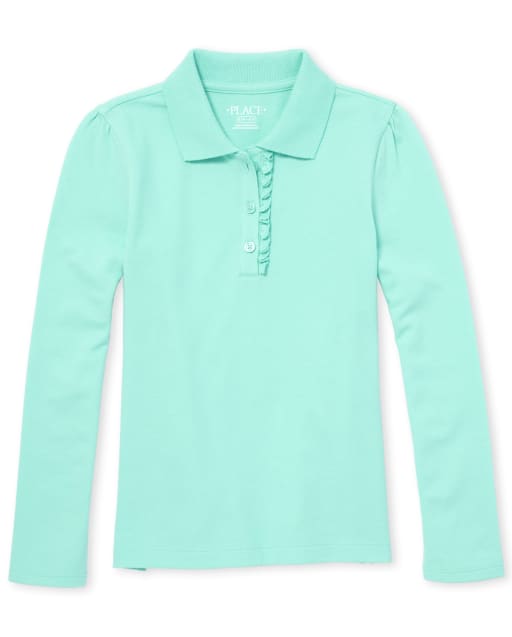 Polo de piqué con volantes de manga larga uniforme para niñas