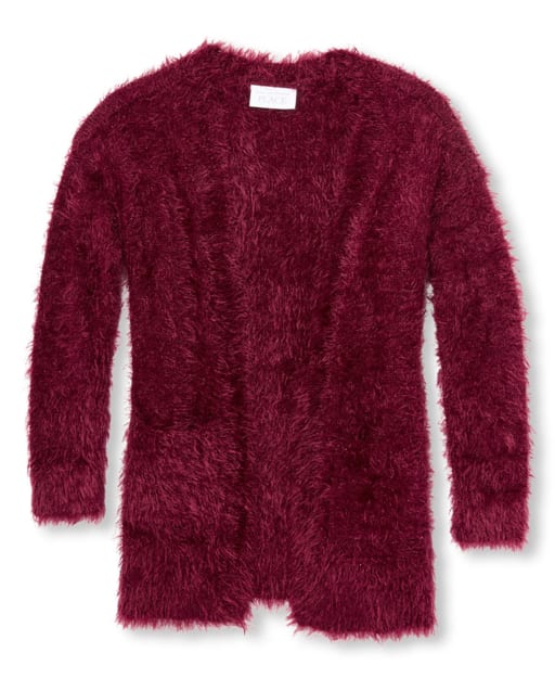 Girls Open Front Metallic Eyelash Knit Cardigan