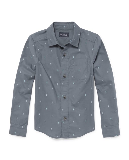 Boys Bolt Print Poplin Button Down Shirt