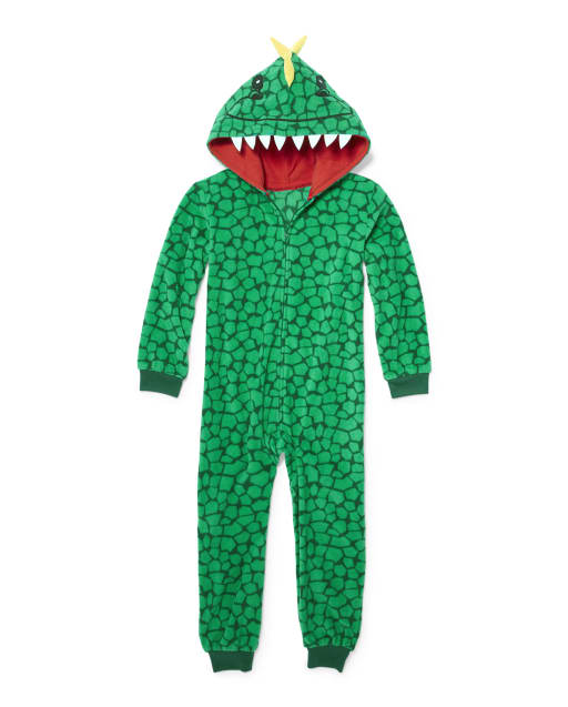 Pijama de una pieza de forro polar Dino familiar a juego para niños