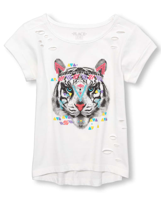 Girls Destructed Studded Graphic Top