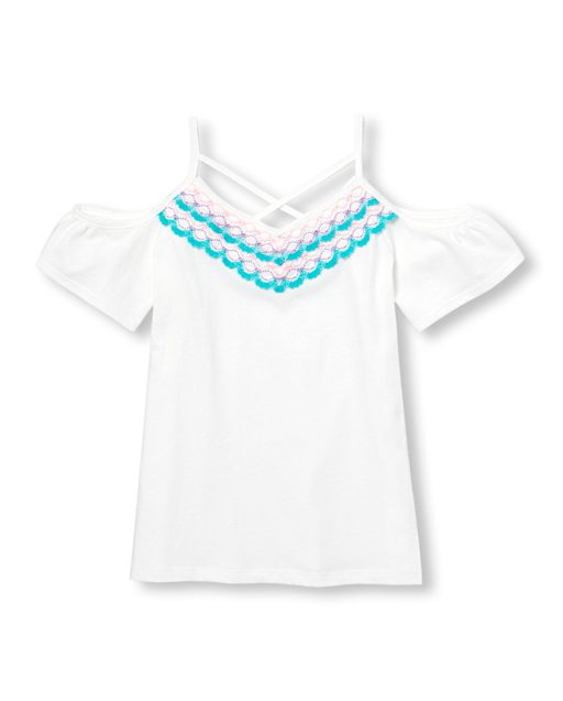 Girls Embroidered Cold Shoulder Cut Out Top