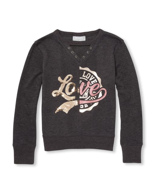 Girls Split Graphic Pullover