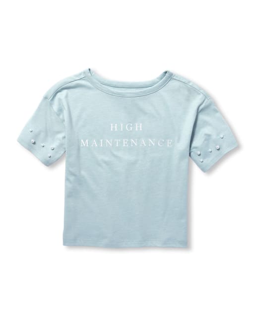 Girls Foil 'High Maintenance' Graphic Faux Pearl Top