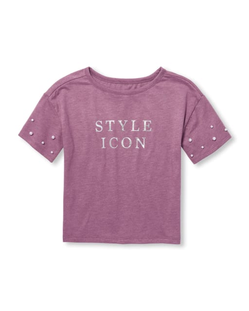 Girls Foil 'High Maintenance' Graphic Faux Pearl Top