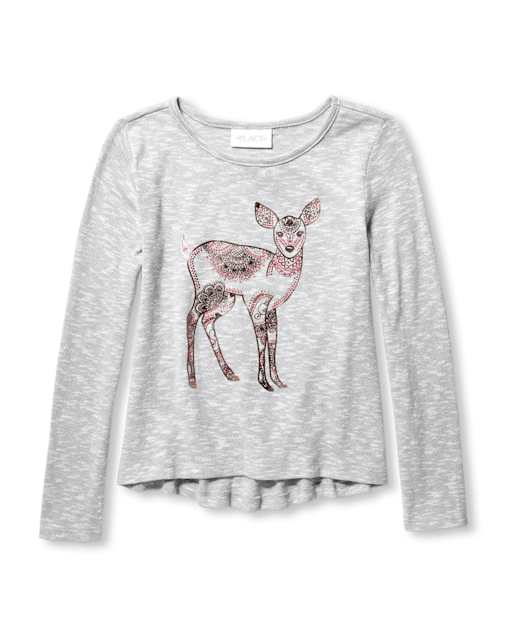 Girls Foil Graphic Lightweight Sweater Knit High Low Top
