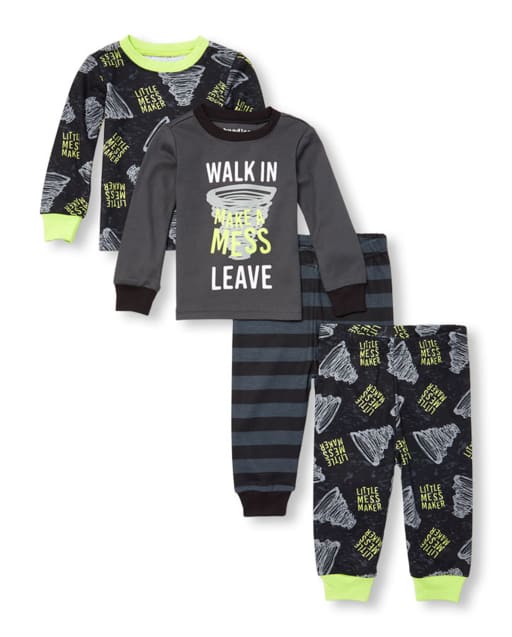 Baby And Toddler Boys Mess Maker Snug Fit Cotton 4-Piece Pajamas