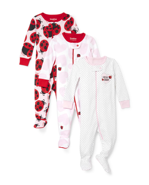 Baby And Toddler Girls Dad Ladybug Snug Fit Cotton One Piece Pajamas 3-Pack