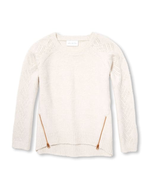Girls Side Zip Metallic Pullover Sweater