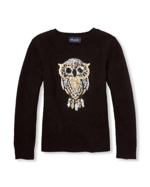 Girls Sequin Graphic Metallic Sweater