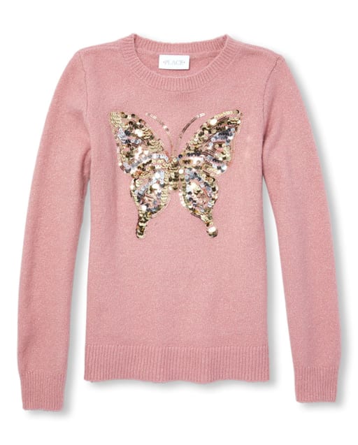 Girls Sequin Graphic Metallic Sweater
