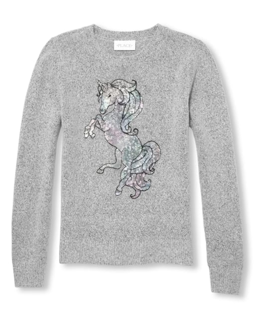 Girls Sequin Graphic Metallic Sweater