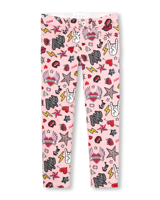 Girls Glitter Rock Doodle Knit Pull On Jeggings