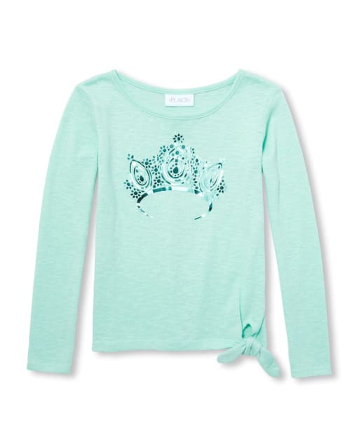 Girls Foil Graphic Lightweight Sweater Tie Front Top