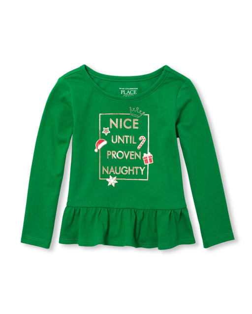 Baby And Toddler Girls Embellished Christmas Peplum Top