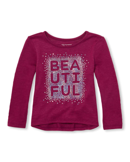Baby and Toddler Girls Embellished Graphic Lightweight Sweater High Low Top