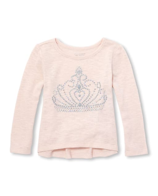Baby and Toddler Girls Embellished Graphic Lightweight Sweater High Low Top