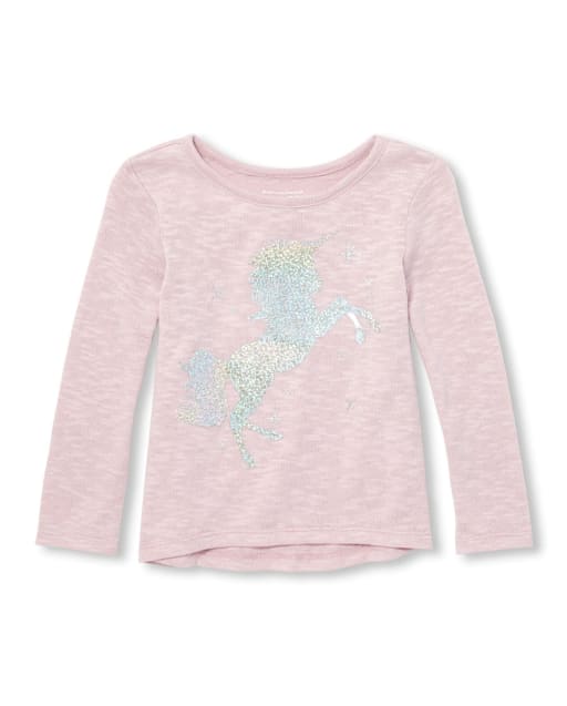 Baby and Toddler Girls Embellished Graphic Lightweight Sweater High Low Top