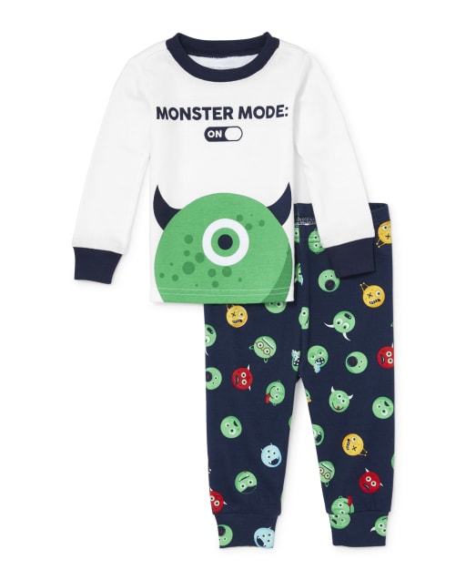 Pijamas de algodón ajustados Monster Mode para bebés y niños pequeños