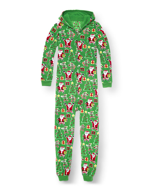 Pijama unisex de una pieza con capucha y forro polar de Papá Noel familiar a juego para adultos