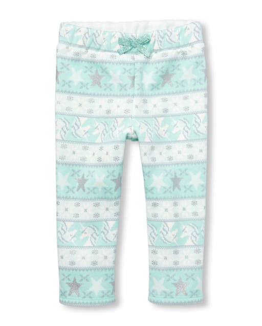 Baby And Toddler Girls Active Glitter Fairisle Print Fleece Pants