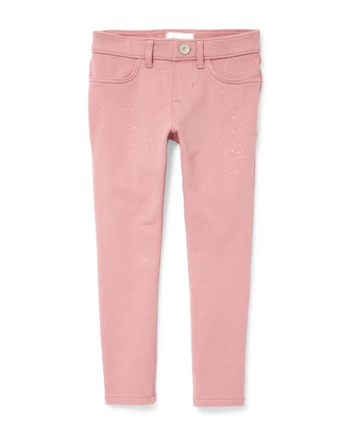 Jeggings sin cierres de felpa francesa con purpurina para niñas