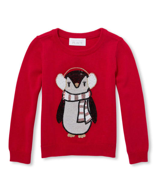 Baby And Toddler Girls Sequin Penguin Graphic Sweater