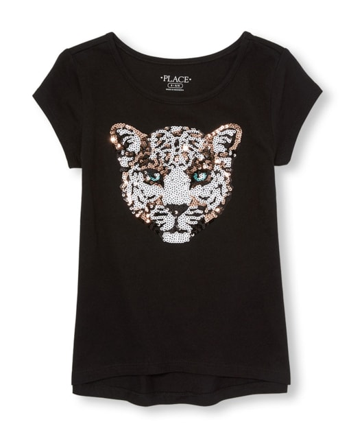 Girls Sequin Leopard Graphic Top