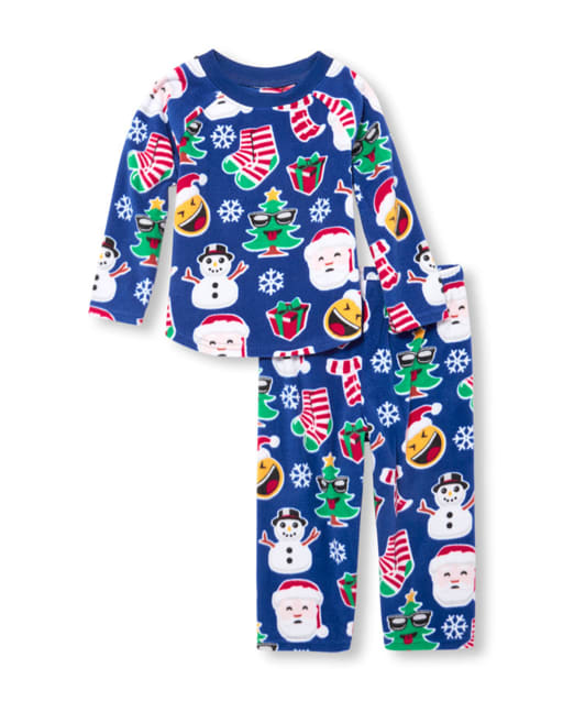 Unisex Baby And Toddler Matching Family Long Sleeve Christmas Emoji Fleece Pajamas