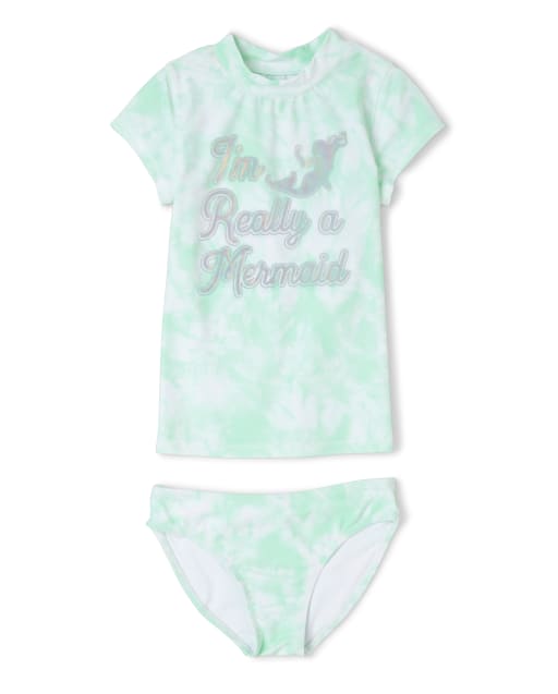 Maillot de bain Rashguard sirène tie-dye pour fille