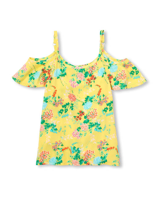 Girls Floral Cold Shoulder Top