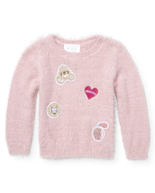 Baby And Toddler Girls Patch Metallic Eyelash Sweater