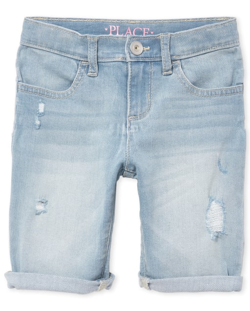 Shorts de mezclilla con puños enrollados para niñas