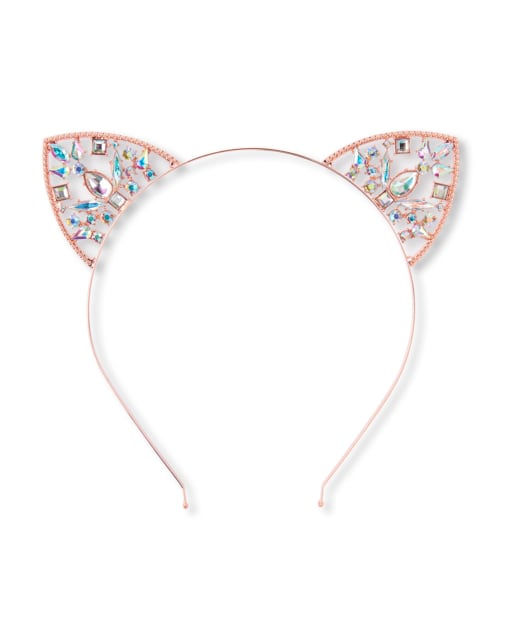 Girls Rose Gold Gemstone Cat Ears Headband