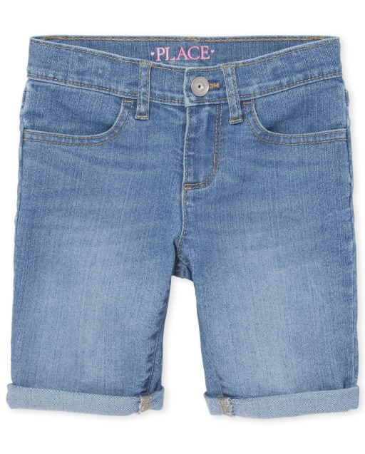 Shorts de mezclilla con puños enrollados para niñas