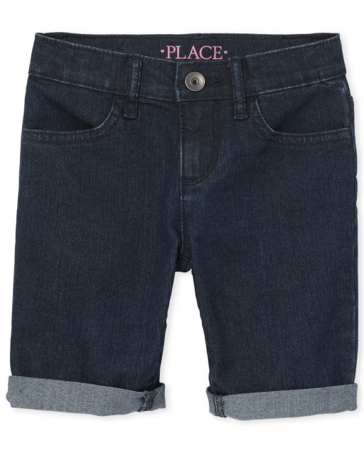 Shorts de mezclilla con puños enrollados para niñas
