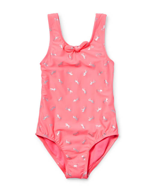Girls Foil Unicorn One Piece Swimsuit