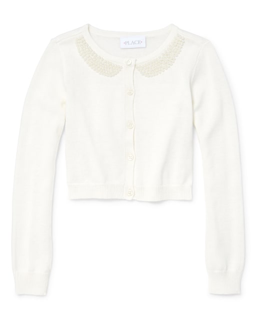 Girls Faux Pearl Collar Cardigan