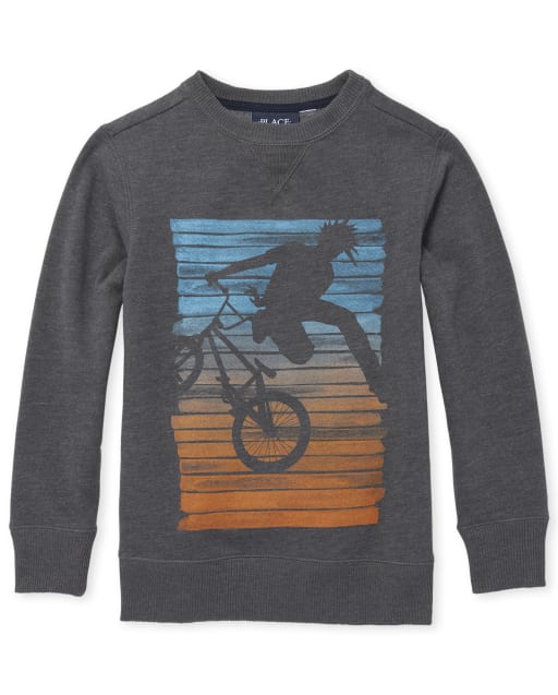 Boys Active Graphic Crew Neck Fleece Top