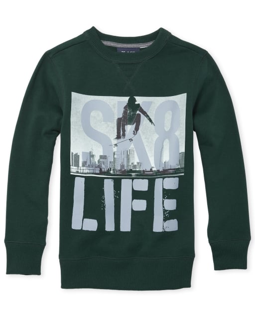 Boys Active Graphic Crew Neck Fleece Top
